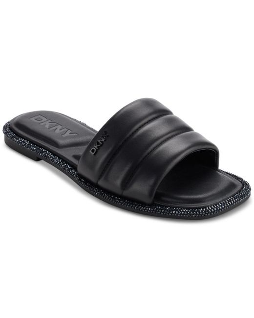 DKNY Black Bethea Quilted Slip-on Slide Sandals