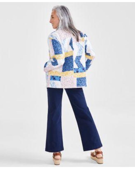 Style & Co. Blue Style Co Petite Cotton Quilted Patchwork Jacket Wide Leg Jeans Created For Macys