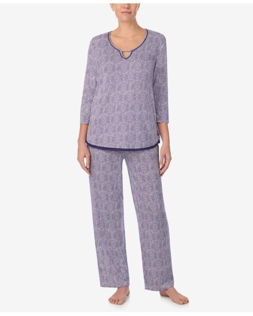 Ellen Tracy 3 4 sleeve Pajama Pants Set in Purple Lyst