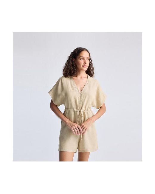 REISTOR White V Neck Drawstring Romper