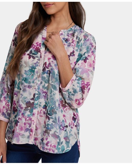 NYDJ Multicolor Pintuck Split Neck Top