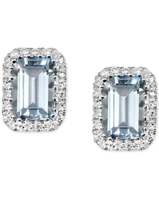 Macy's Metallic Aquamarine (7/8 Ct. T.w.) & Diamond (1/8 Ct. T.w.) Halo Stud Earrings In 14k White Gold