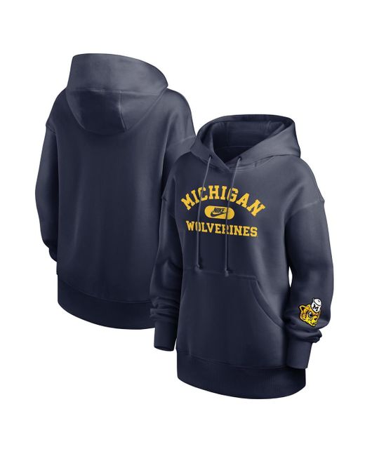 Nike Blue Michigan Wolverines Oversized Legacy Phoenix Foundational Stack Pullover Hoodie