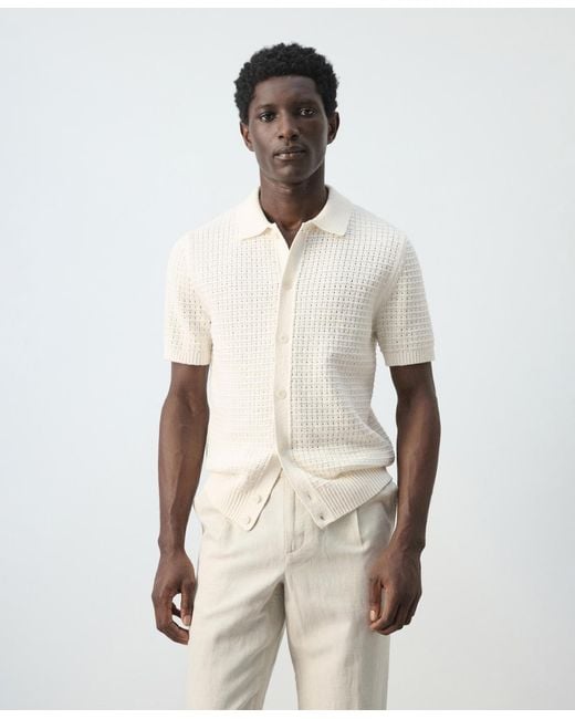 Mango Natural Openwork Knitted Shirt for men