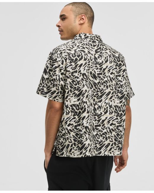 Mode Of One Black Relaxed-fit Leopard-print Button-down Camp Shirt for men