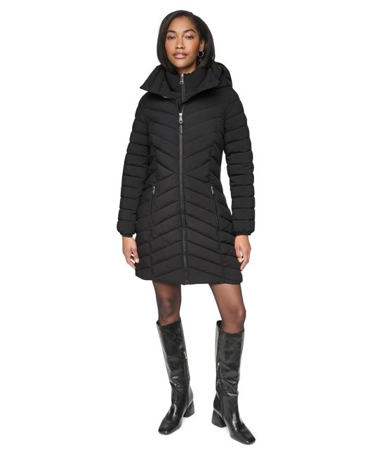 DKNY Black Bibbed Packable Puffer Coat