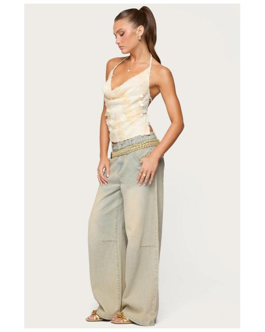 Edikted Natural Reid Backless Sequin Cowl Neck Top