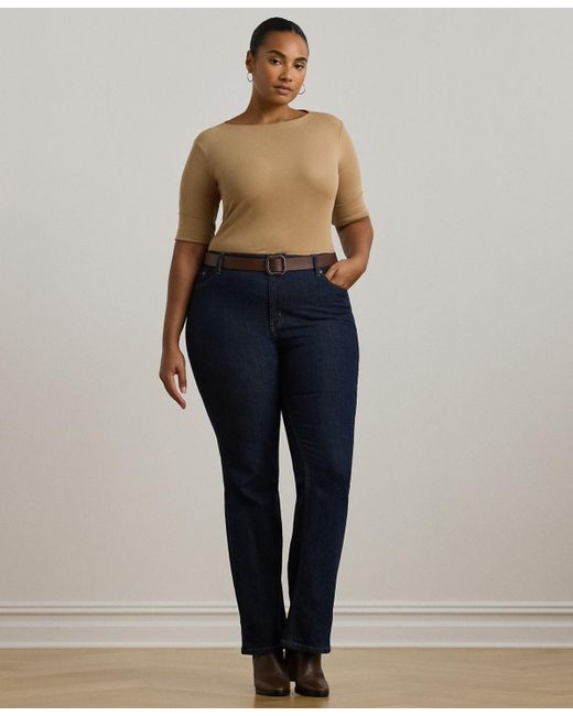 Ralph Lauren Blue Plus Size Elbow-sleeve Tee