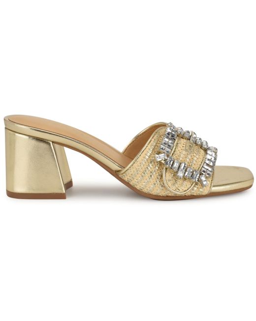 Nine West Metallic Geanila Block Heel Dress Sandals