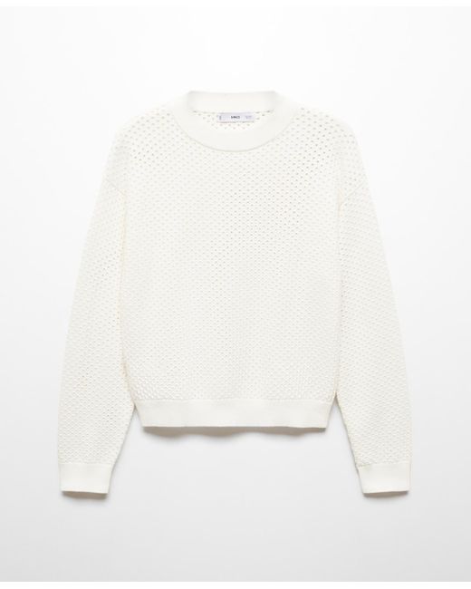 Mango White Round-neck Openwork Sweater