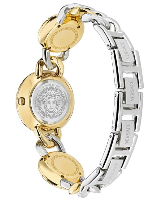 Versace Metallic Swiss La Greca Stud Icon Two-tone Link Bracelet Watch 28mm