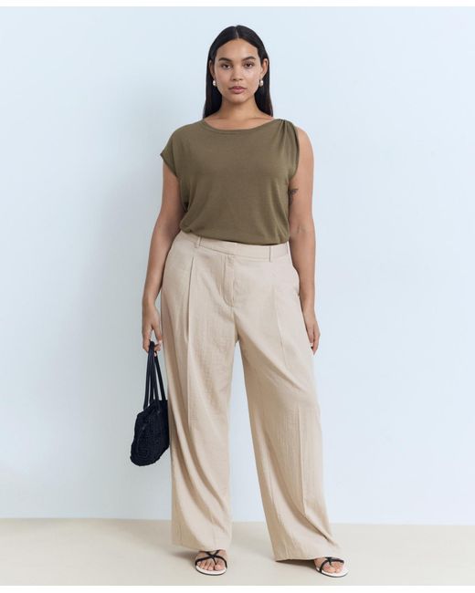 Mango Natural Wide Leg Pleated Pants