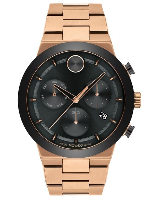 Movado Black Bold Fusion Swiss Quartz Chronograph Pvd Bracelet Watch 44mm for men