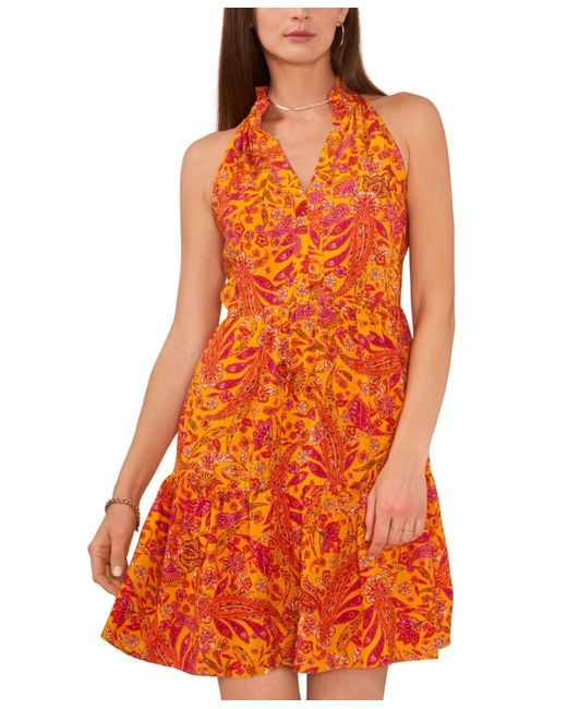 1.STATE Orange Paisley-print Tiered Dress Swim Cover-up