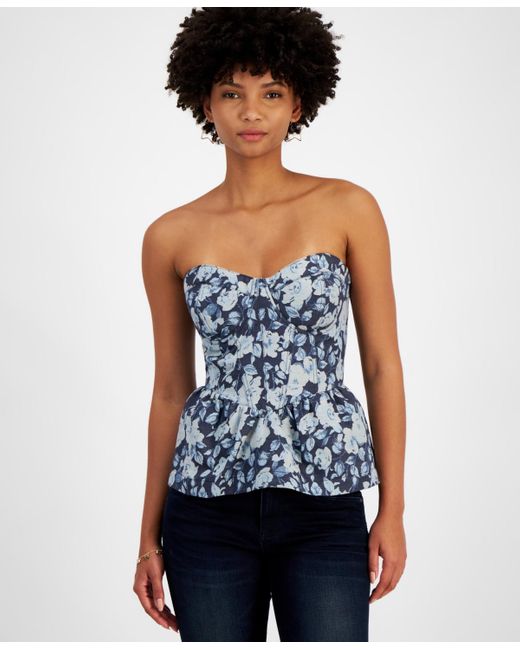 Guess Margaux Corset Top in Blue Lyst