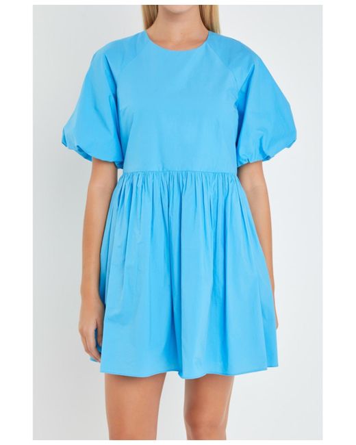 English Factory Blue Short Balloon Sleeve Mini Dress