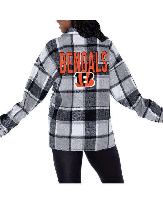Gameday Couture White Cincinnati Bengals Fieldside Fun Plaid Button-up Overshirt