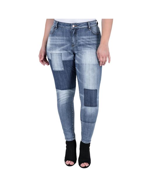 Standards & Practices Blue Plus Size Patchwork Stretch Denim Premium Jeans