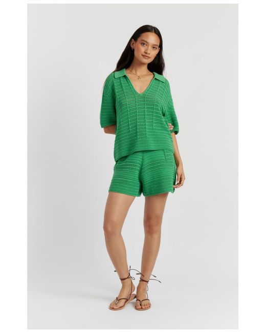 Chinti & Parker Green Cotton Crochet Short