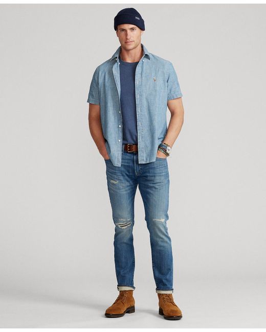 Polo Ralph Lauren Blue Slim-fit Chambray Shirt for men