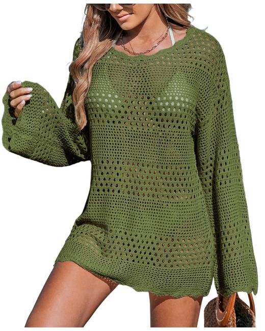 CUPSHE Green Seaside Whispers Crocheted Cover-up Dress