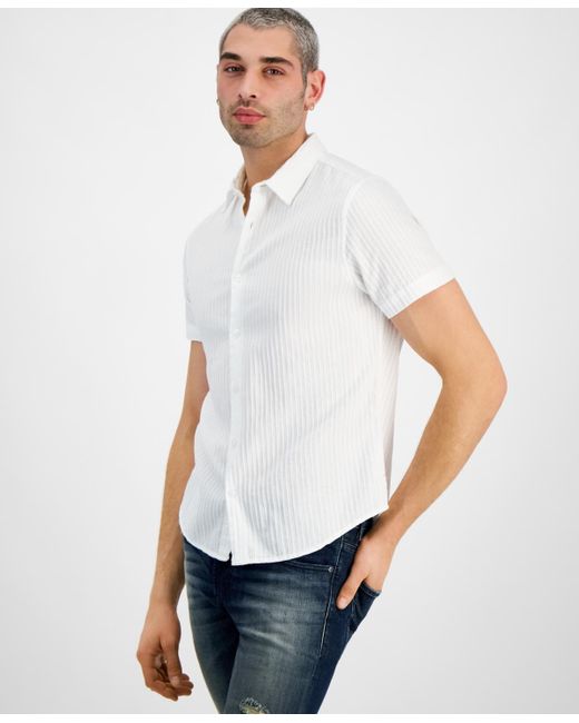 Guess White Folded-collar Pillar Dobby Shirt for men