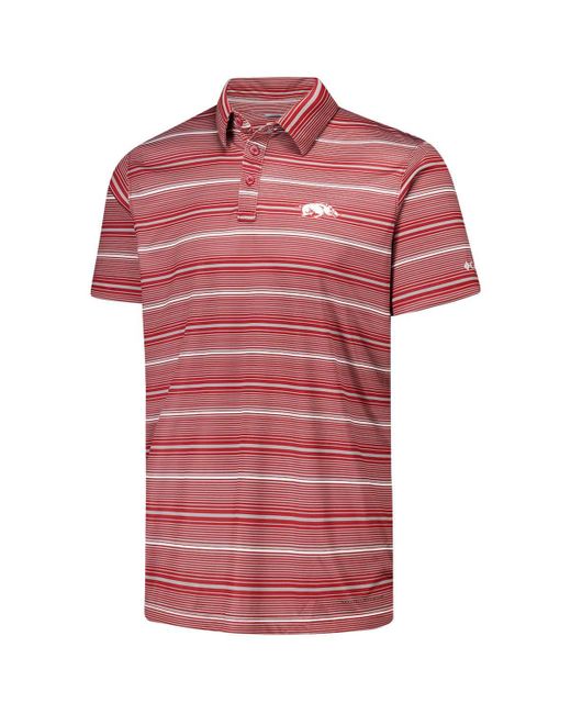 Columbia Red Arkansas Razorbacks Pfg Super Terminal Tackle Omni-shade Stripe Polo Shirt for men