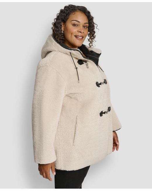 DKNY Natural Plus Size Hooded toggle Coat
