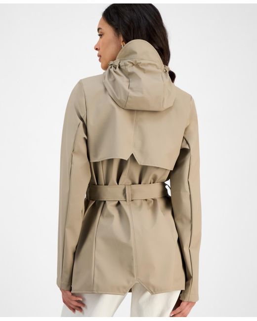 Rains Natural Tie-waist Snap-front Hooded Rain Coat