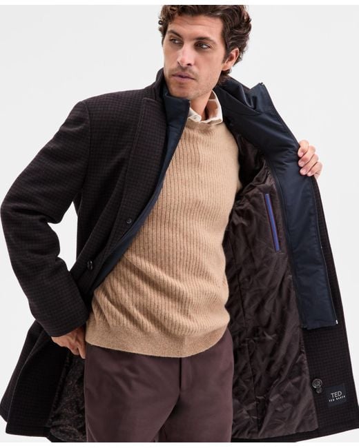 Ted By Ted Baker Black Classic-fit Houndstooth Check Overcoat for men