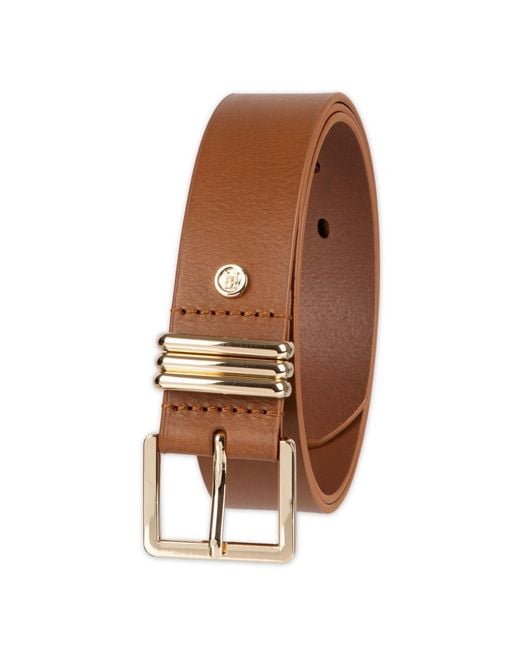 Tommy Hilfiger Brown Triple-metal Strap Keeper Casual Leather Belt
