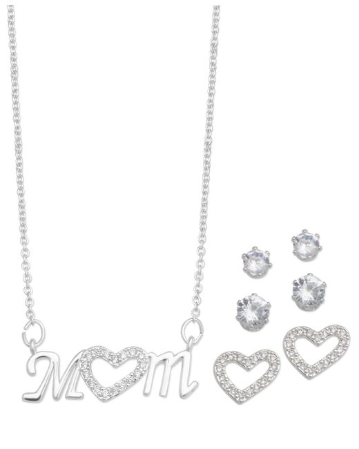 Macy's Multicolor Silver Plated Cubic Zirconia Pave Mom Heart Necklace