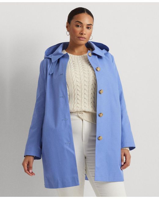 Lauren by Ralph Lauren Blue Plus Size Hooded Raincoat