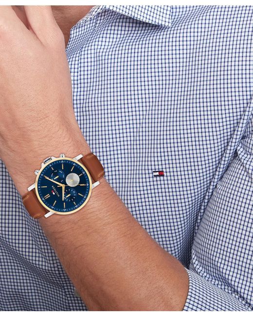Tommy Hilfiger Blue Multifunction Leather Strap Watch for men