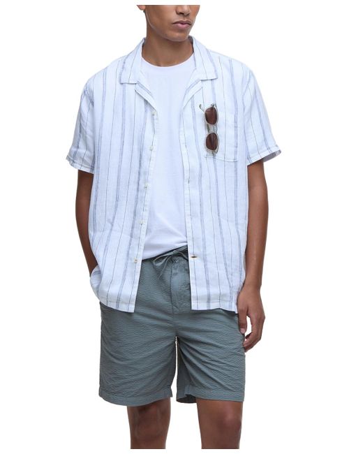 Barbour White Garnock Short Sleeve Striped Button-front Camp Shirt for men