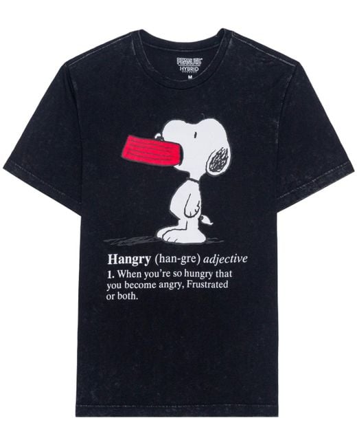 Hybrid Black Hangry Snoopy Mineral Wash Short Sleeve T-shirt for men