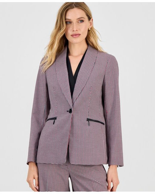 Kasper Purple Houndstooth One-button Jacket