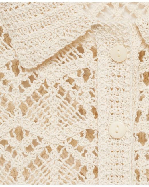 Mango White Short-sleeved Crochet Sweater