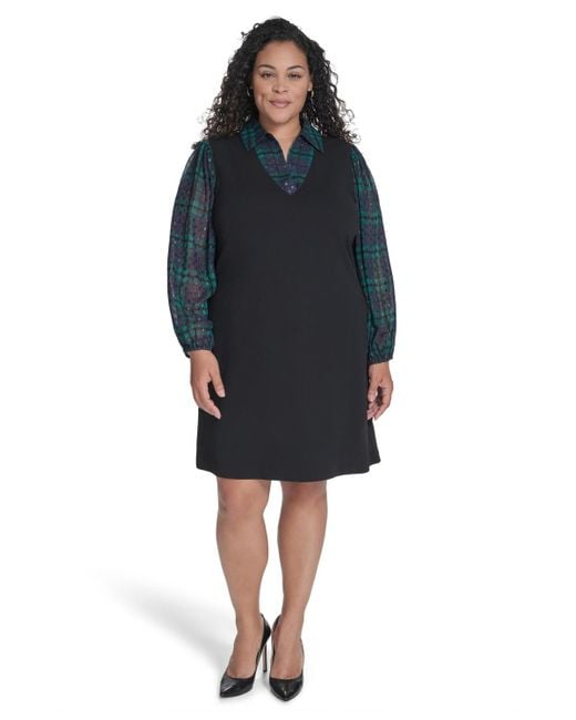 Tommy Hilfiger Blue Plus Size Long Sleeve A-line Dress