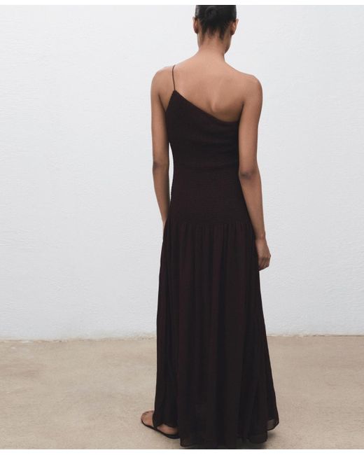 Mango White Gathered Body Asymmetrical Dress
