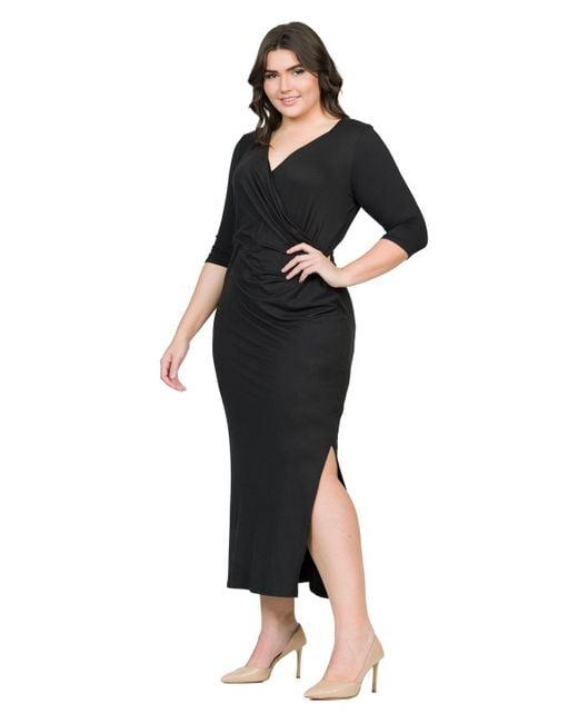 24seven Comfort Apparel Black Fitted V-neck Side Slit Maxi Dress