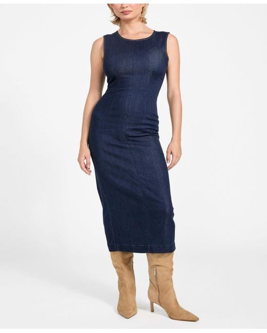 Guess Blue Sleeveless Dahlia Denim Midi Dress