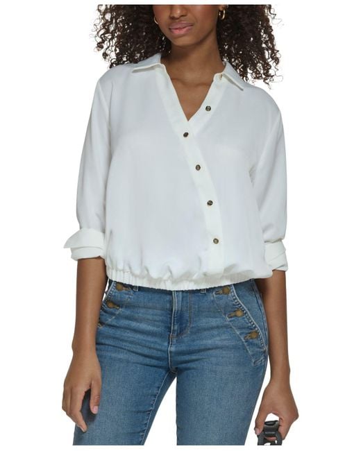 Karl Lagerfeld Long-sleeve Crossover-button Top in White | Lyst