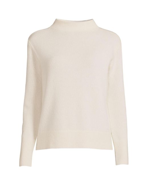 Lands' End White Cashmere Funnel Neck Sweater
