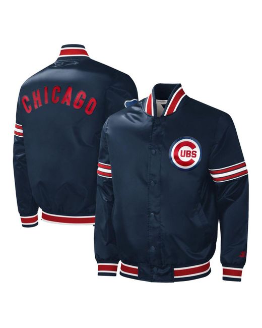 Starter Navy Chicago Cubs Slider Satin Fullsnap Varsity Jacket in Blue