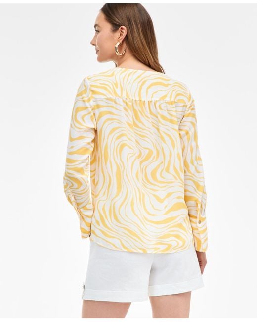INC International Concepts White Printed Surplice Blouse