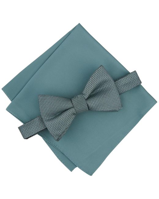 Alfani Blue Sawyer Solid Bow Tie & Textured Pocket Square Set for men
