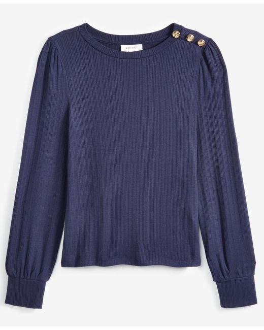 On 34th Blue Long-sleeve Button-shoulder Knit Top