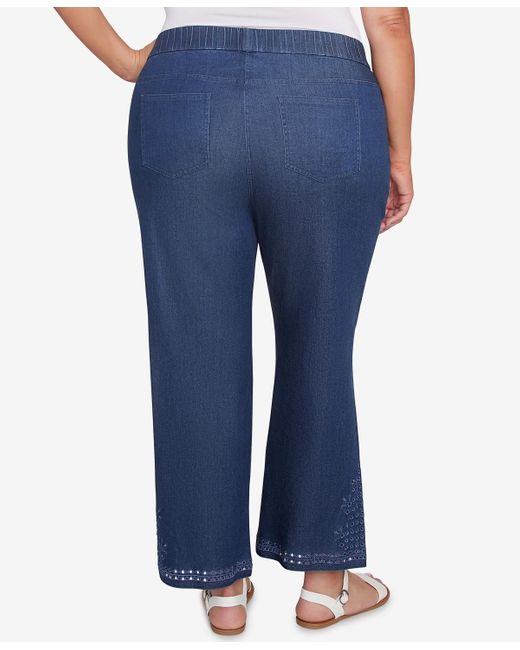 Ruby Rd Blue Plus Size Eyelet Embroidered Dark Flare Jeans