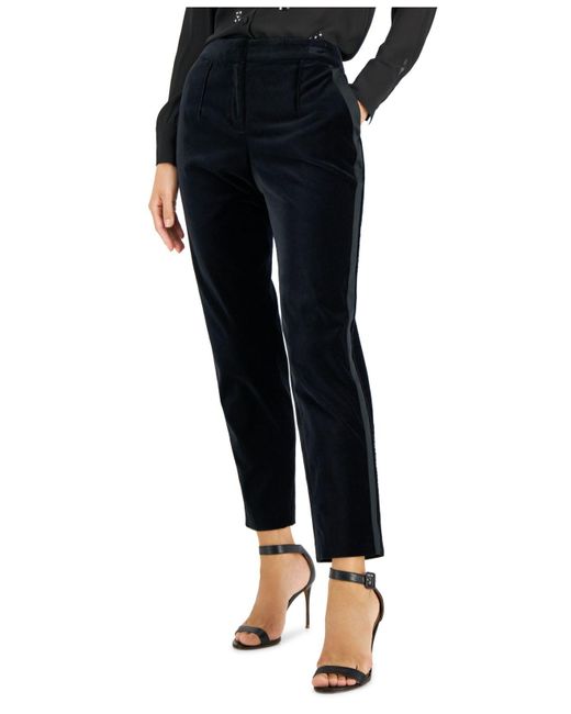 Donna Karan Black Velvet Side-striped Slim-fit Pants